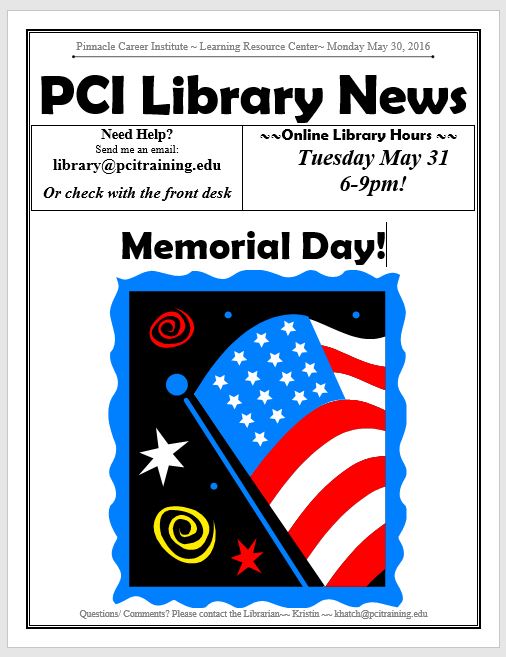 PCI-Newsletter 30 May 2016-MemorialDay